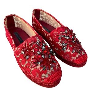 Dolce & Gabbana Red Flats Swarovski Espadrilles